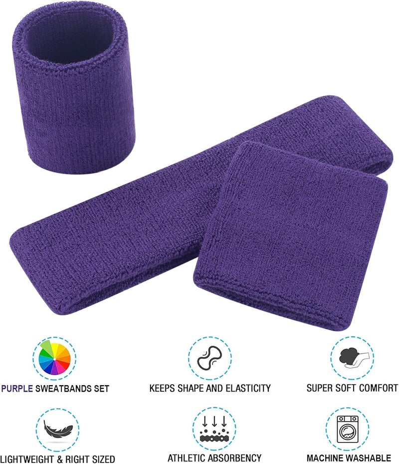 FACATH Sweatbands Headband and Wrist Set, Cotton Sweat Band for Athletic Men and Women, Sweatbands Sports Headbands for Working Out, Running, Basketball, Tennis, Yoga - Image 2